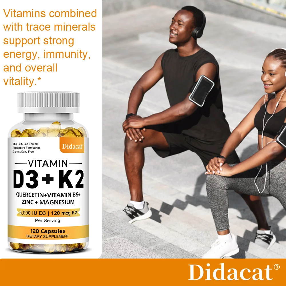 D3 + K2 Vitamine Voedingssupplement - Ondersteuning van botten en hartgezondheid, helpt het calciumstofwisseling te reguleren - 120 softgels