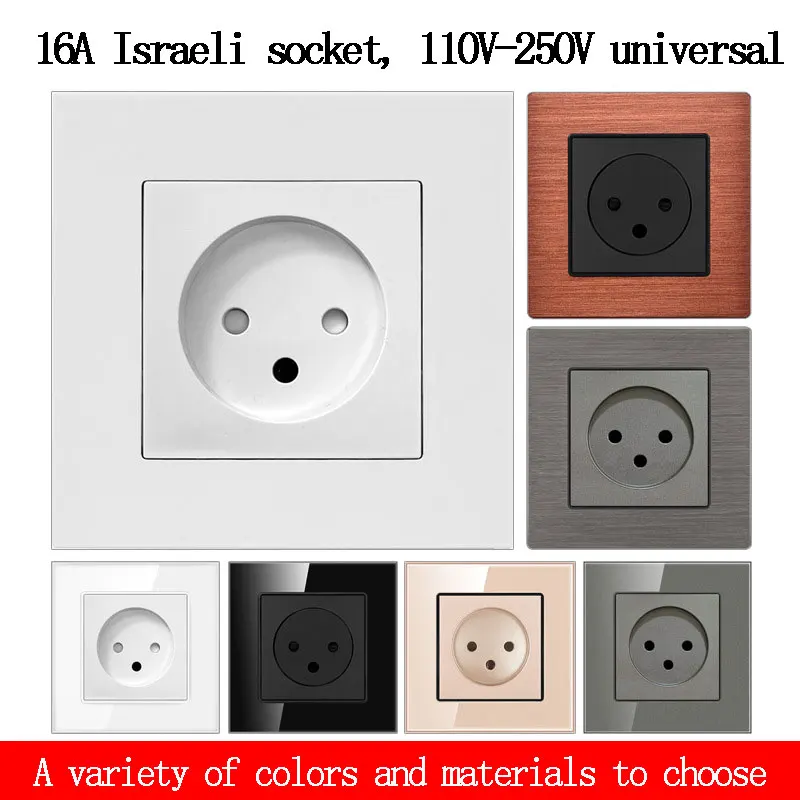 Panneau de prise murale israélien 16A, panneau Standard européen 110-250V, panneau de prise de courant de Type 86, panneau en verre PC intégré dissimulé