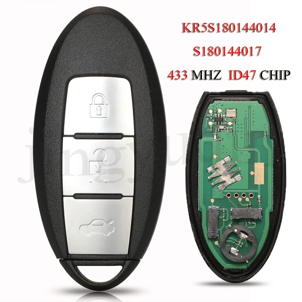 

jingyuqin S180144017 Remote Keyless Smart Car Key For Nissan Altima Maxima Teana Pathfinder Titan FSK 433MHZ ID47 PCF7952 Chip