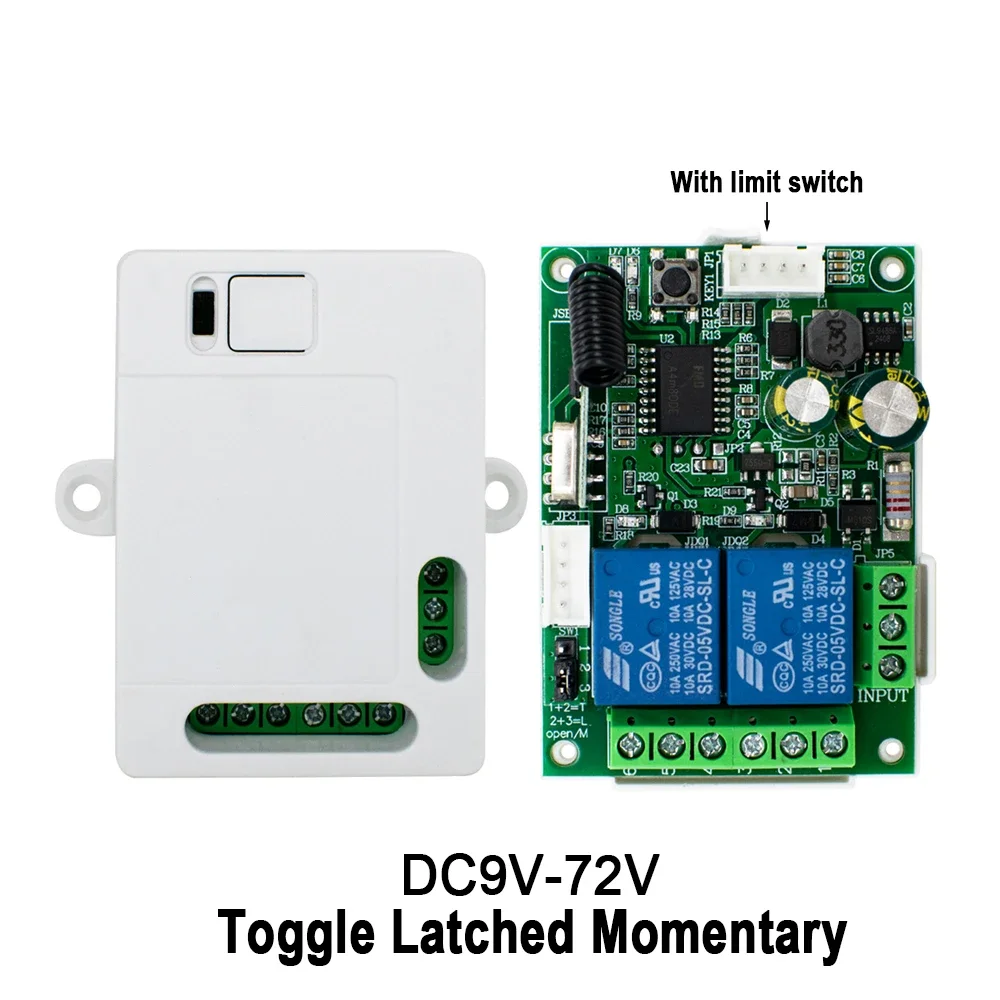 2 Relay 433MHz Receiver DC 9V 12V 24V Remote Switch with Limit Switches for Motor Garage Door Opener Toggle Latched Momentary