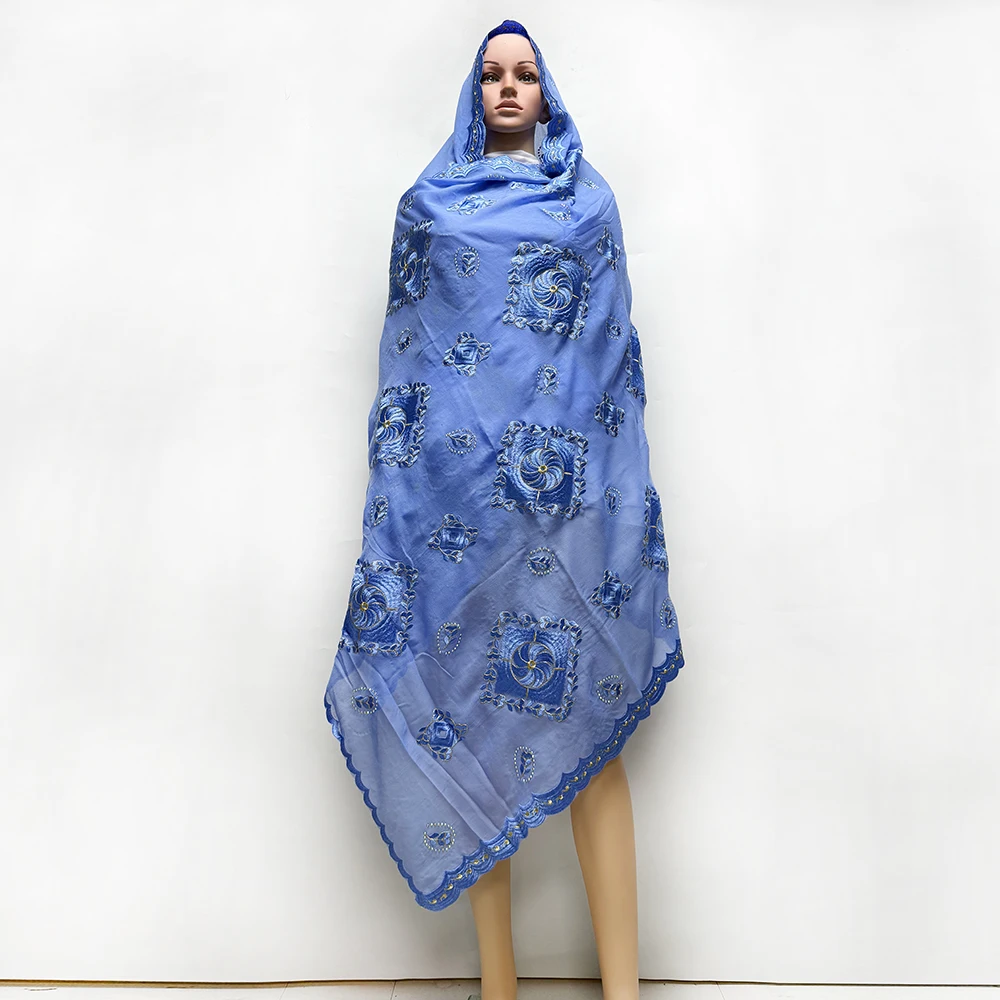 

100% Cotton Fabric Rayon Cotton Thread Eembroidered Scarf Dubai Excellent Style African Women Hijab Muslim Scarf High Quality