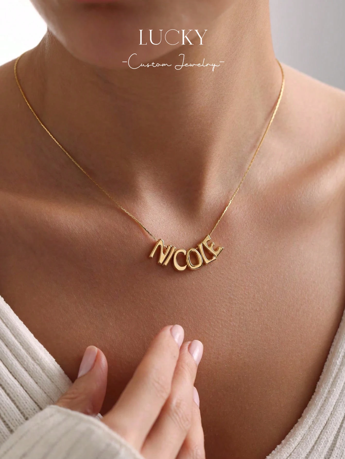 1 DIY custom women's name multi letter necklace, length 45 centimeters, customizable name, simple daily style, product includes view 3