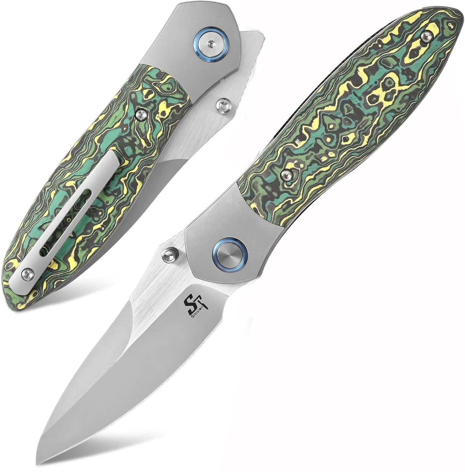 

Sitivien ST273 Pocket knife Damascus/S90V Steel Blade Folding Knife Colorful G10 Handle EDC Tool for Outdoor Hiking Working