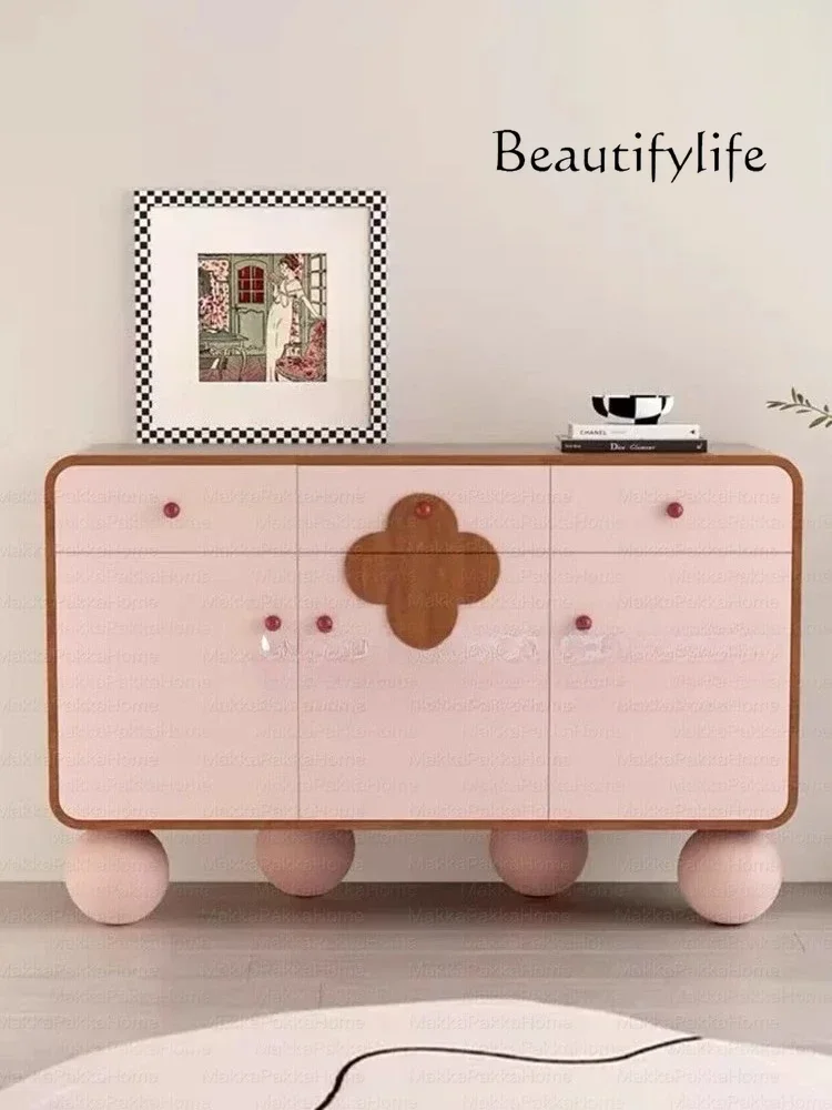 

French medieval style creative cream style solid wood dining side cabinet storage against the wall