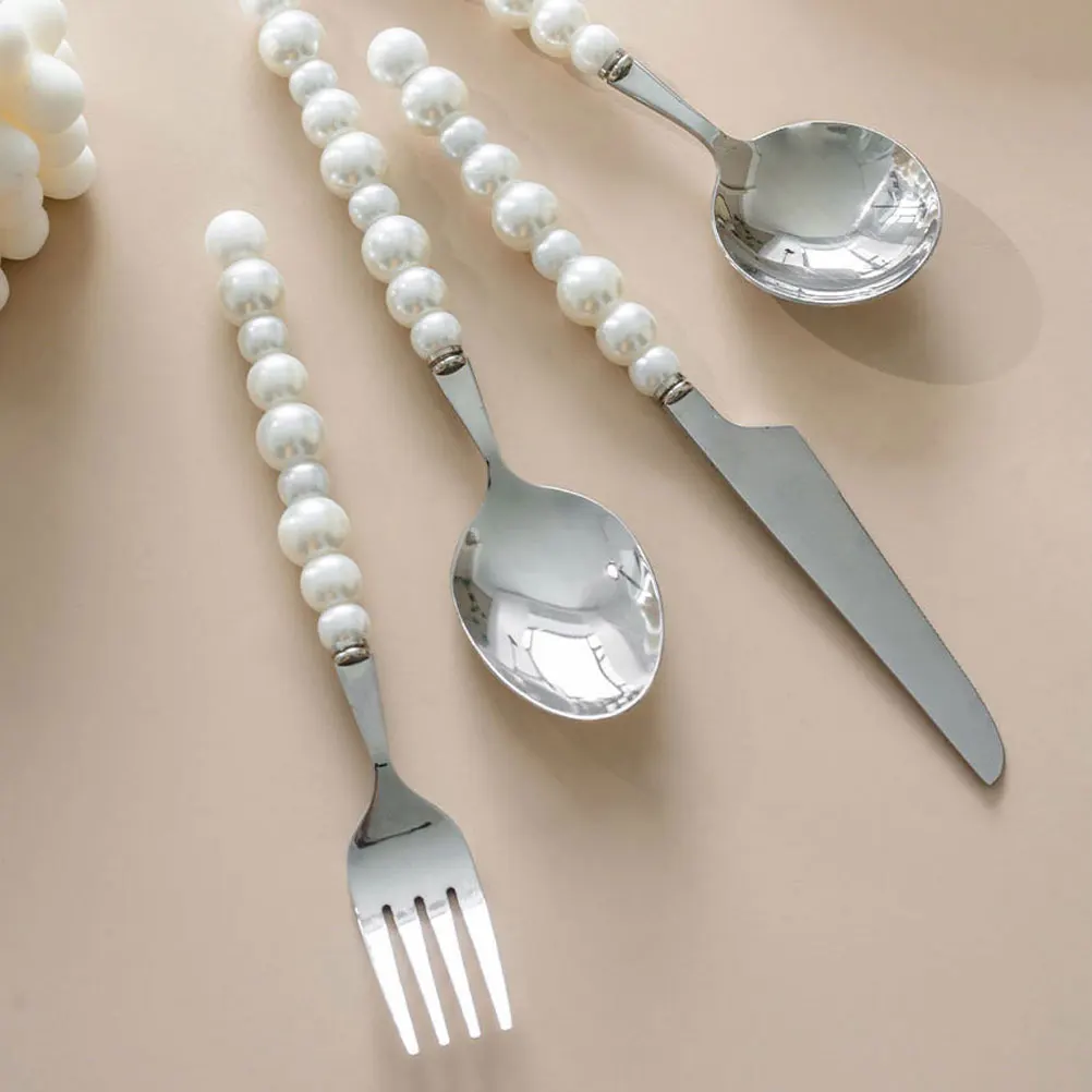 

Pearl Handle Tableware Set Delicate Metal Restaurant Steak Cutlery Stainless Steel Fork Spoon Knife Western Kitchen