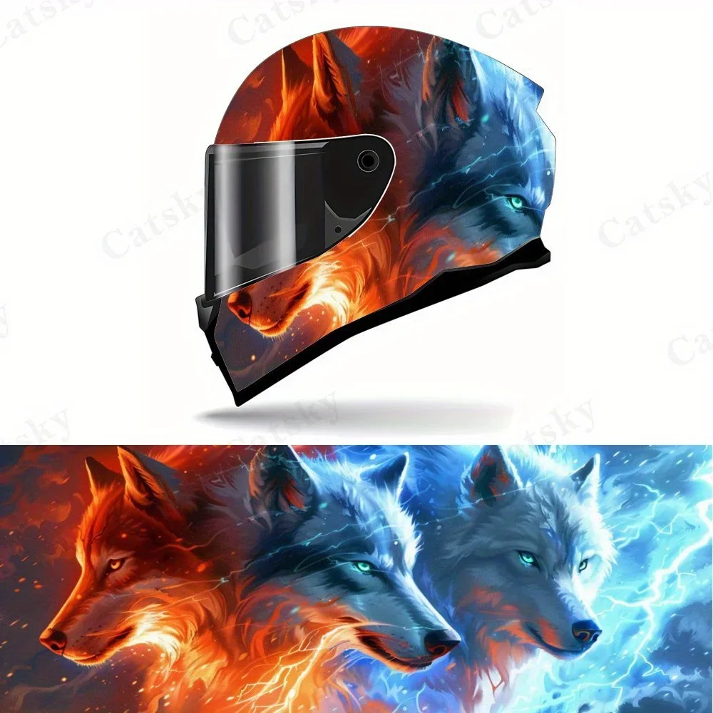

Lightning Flame Three Wolves Motorcycle Helmet Vinyl Wraps Decal, Self-adhesive Waterproof Helmet Decoration, DIY Graffiti Film,