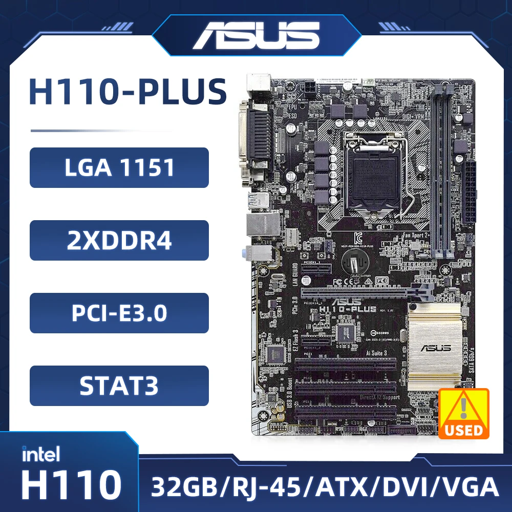 

Asus H110-PLUS Motherboard LGA 1151 Intel H110 DDR4 32GB supportCore i3-6300 i3-7300 i5-6500 i7-7700 i5-7400 cpu ATX
