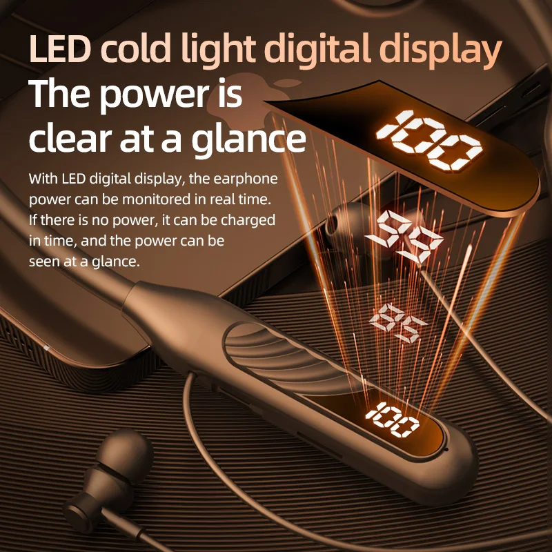 BT-8 Wireless Bluetooth Earphones Sports Headphones Card Insertion Digital Display Noise Cancelling Headset HiFi Music Earbuds