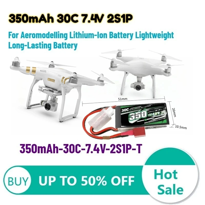 350mAh 30C 7.4V 2S1P Polymer Lithium Battery with T Plug for Aeromodelling Lithium-Ion Battery Lightweight Long-Lasting Battery