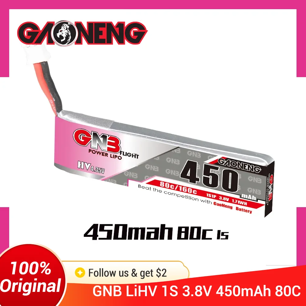 GAONENG GNB 1S 450mAh 80C/160C 3.8V LiPo Battery PH2.0 For Racing Drone Tiny7 Beta75S Emax Tinyhawk Snapper7 Quadcopter