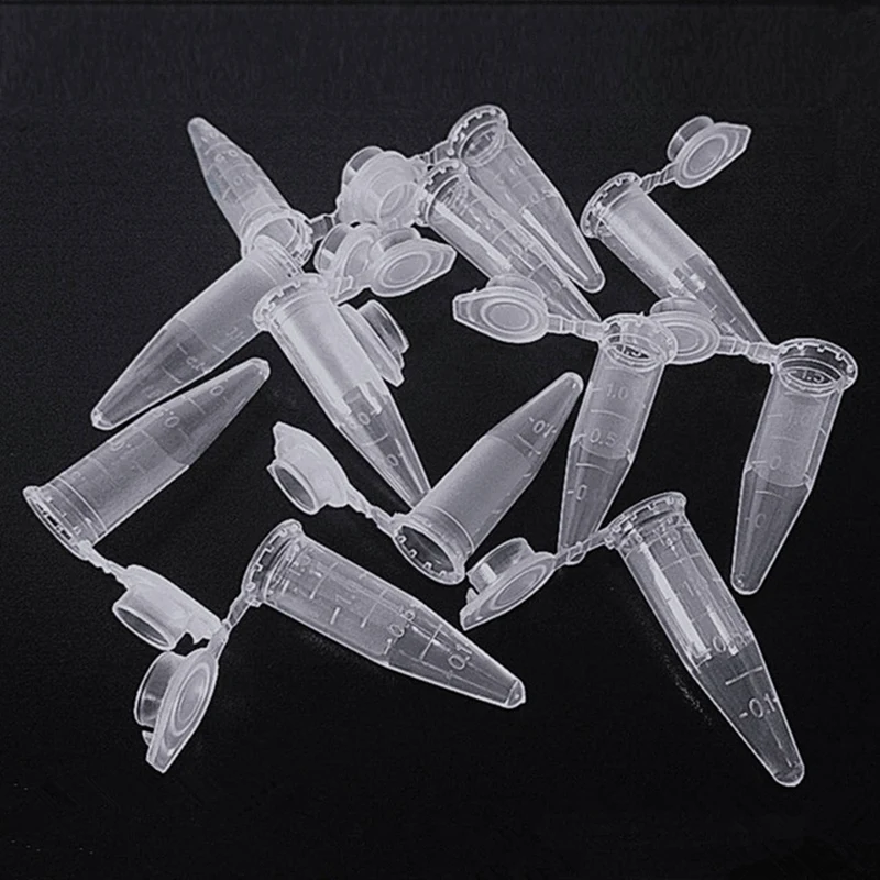 Tubo de microcentrífuga transparente com tampa plana, experimento escolar, PCR, 1,5 ml, 500pcs