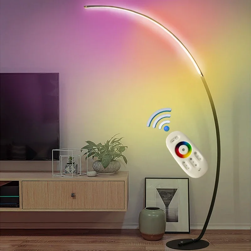 Arc RGB LED Stehlampen Schwarz Weiß C APP Fernbedienung Stehleuchten Nordic Ecklicht für Esszimmer Wohnzimmer Dekor Innenbeleuchtung