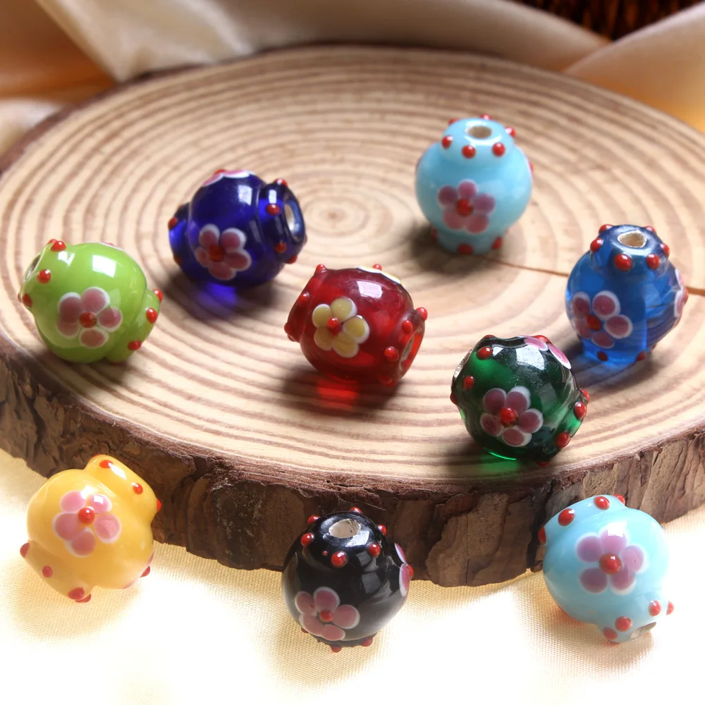 

19 мм стеклянные бусины лэмпворк ручной работы, женские ювелирные изделия, сделай сам, внешняя резьба, цветок, круглый фонарь, ожерелье, аксессуары