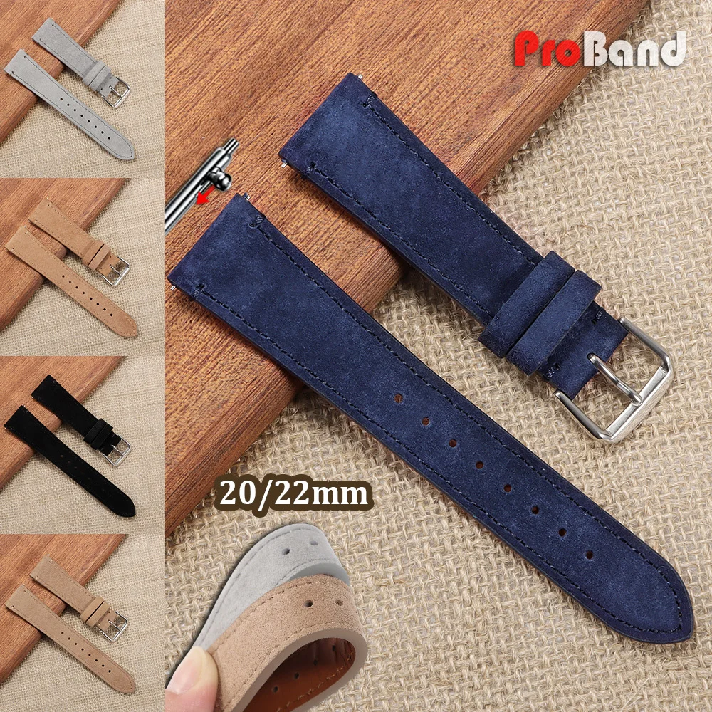 

Vintage Suede Leather Watch Band 20mm 22mm Belt for Seiko for Huawei Handmade Khaki Brown Stitching Bracelet Quick Release Strap