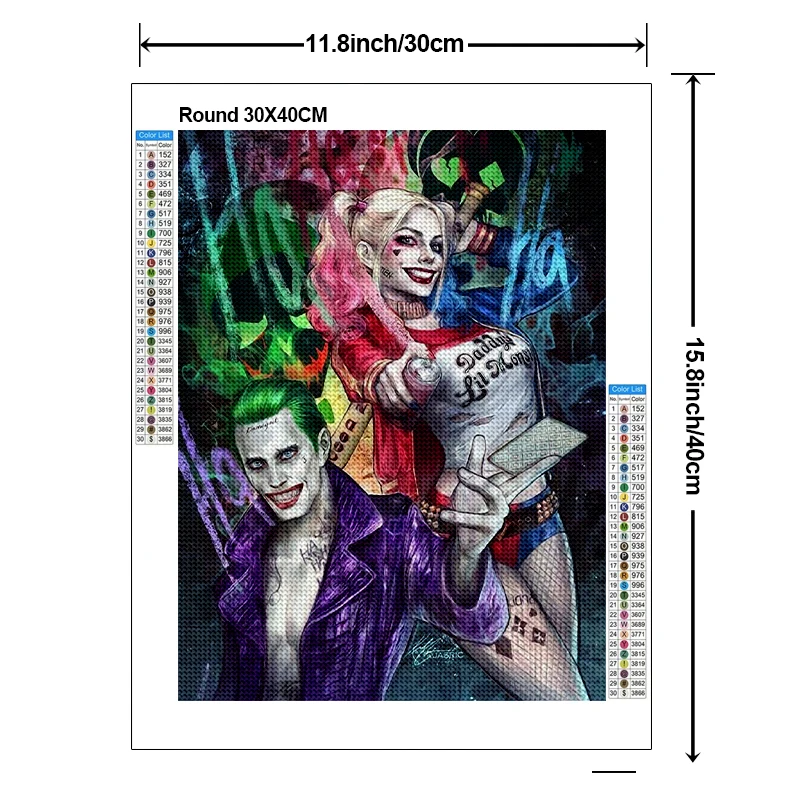 Handmade DIY cartoon girl diamond painting kit, clown and clown girl color cross stitch diamond mosaic home decoration