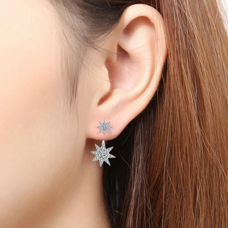 Fashion Double Use Snowflake Zircon Drop Earrings Women Jewelry Gift 925 Sterling Silver Stars Rhinestone Ear Stud Free Delivery