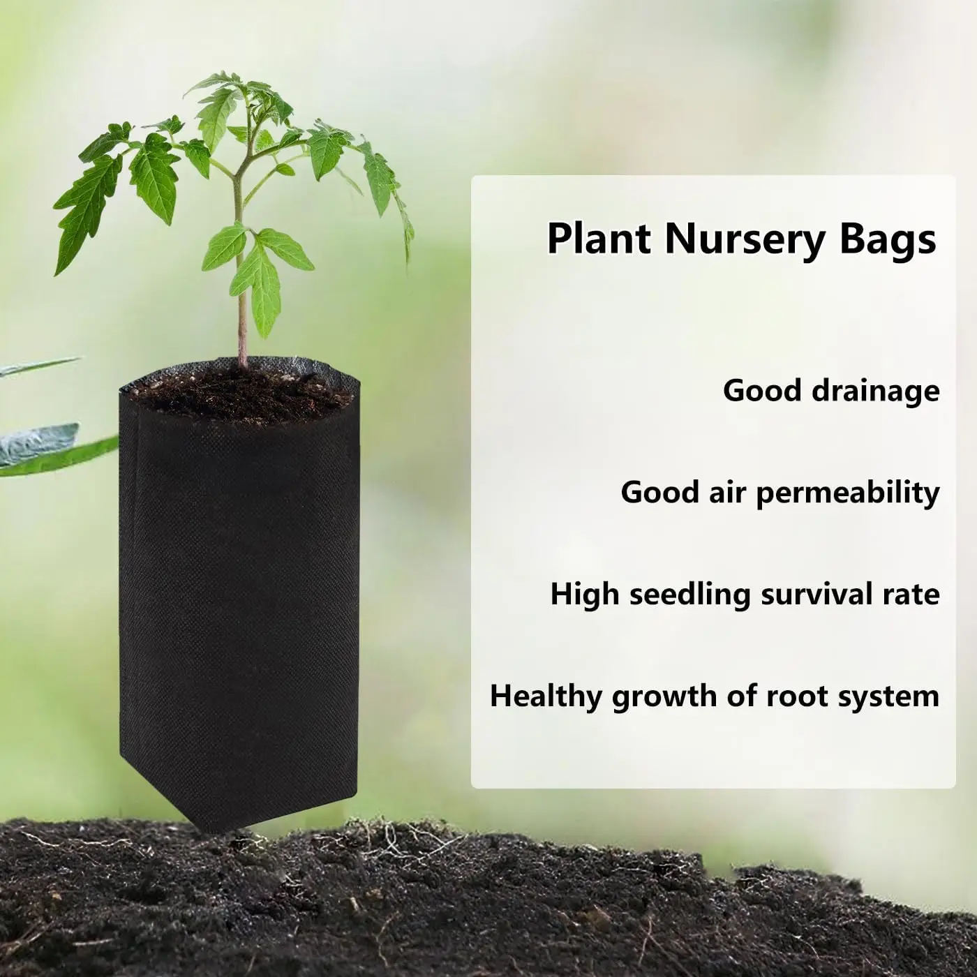 50 Pcs 13.5" Deep Nursery Grow Bags, Non-Woven Fabric Pots for Deep Rooted Plants, Vegetables, Flowers, Seedlings, Black view 3
