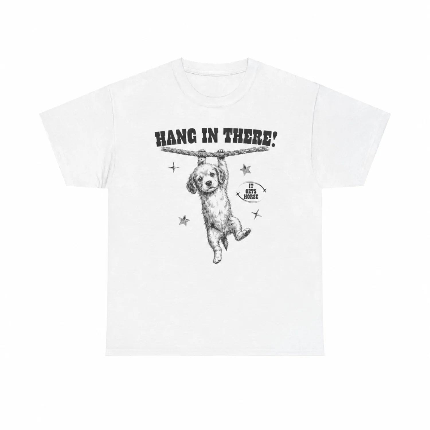 Vintage Style White Cotton Tee with Playful Dog Graphic and Uplifting Humor