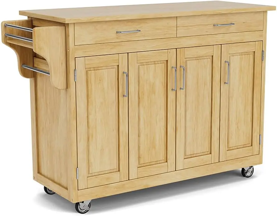 Create-a-cart móvil con acabado Natural, armario de cuatro puertas, carrito de cocina con tapa de madera de cerezo, estantería ajustable, estilos para el hogar