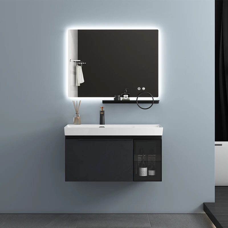 Luxury Modern Wall Mounted Mirrored Bathroom Vanity Cabinets Simple Design Solid Wood Includes Wash Basin Home