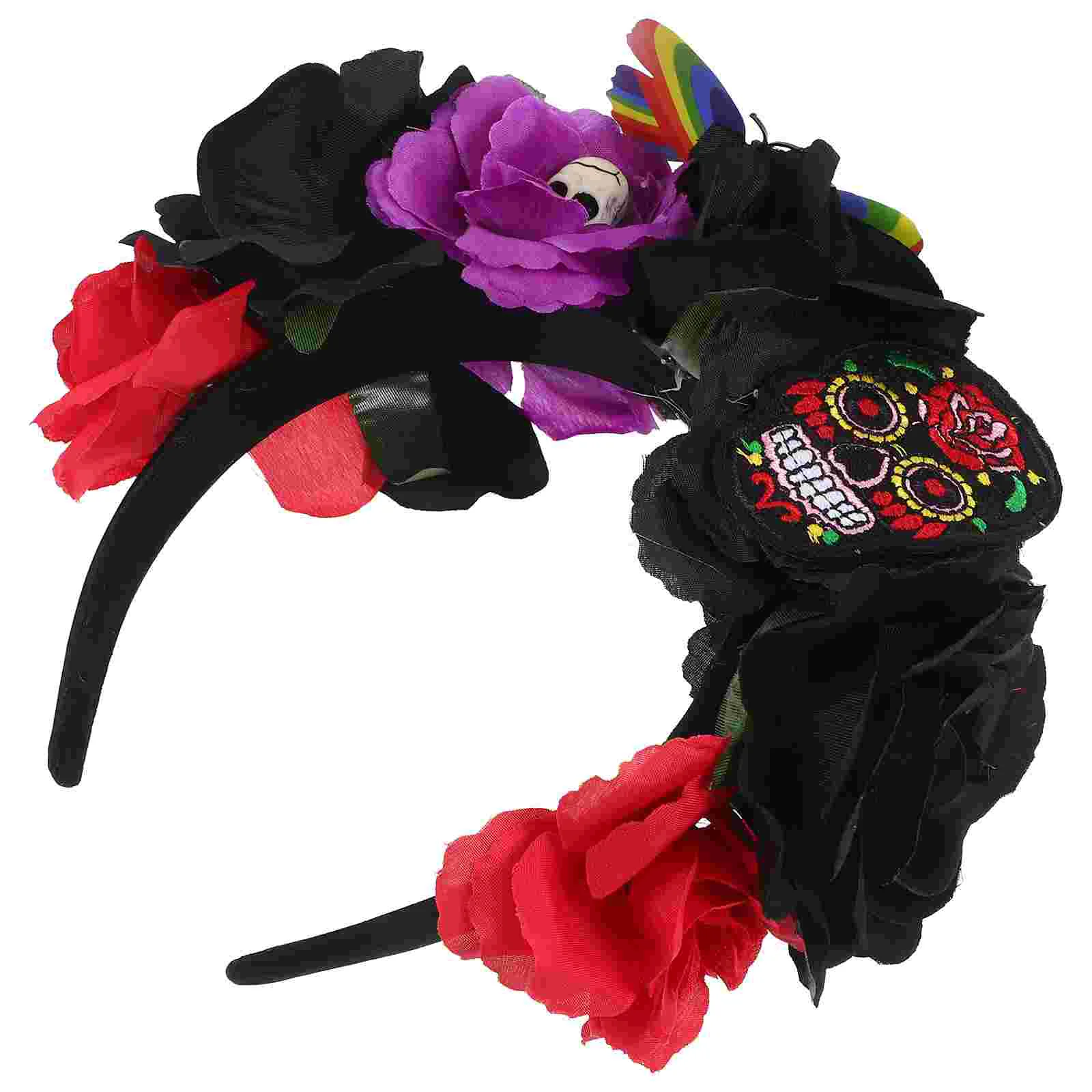 

Skull Headband Party Flower Stage Performance Headdress Day of The Dead Rose Headgear Supply Halloween Fabric Fake Hair Hoops