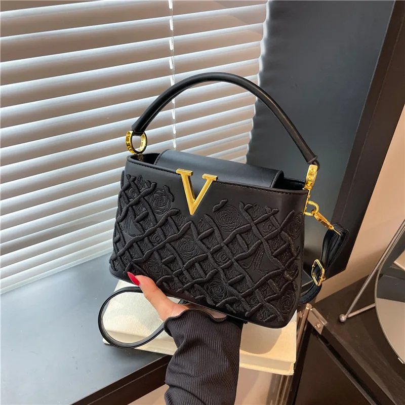 

Изысканная сумка-ведро с цветочной вышивкой, роскошная и стильная, с верхней ручкой, через плечо, элегантная модная сумка на плечо