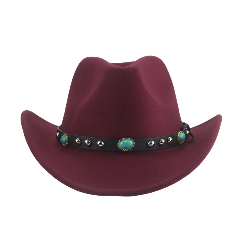 Rolled Brim Western Cowboy Hat Gem Belt Tibetan Top Hat Men's And Women's Knight's Cap Travel Sun Hat Bull Head Cross-border