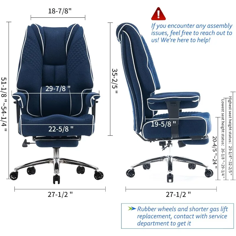 Big and Tall Office Chair 400lbs Wide Seat, Mesh High Back Executive Office Chair with Foot Rest