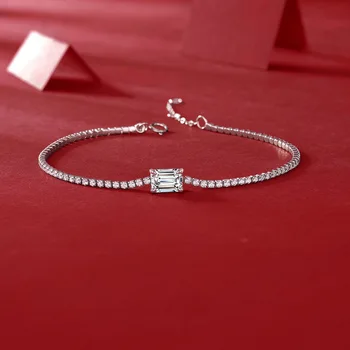 S925 silver 1 carat emerald moissanite diamond single row diamond bracelet women engagement fine jewelry