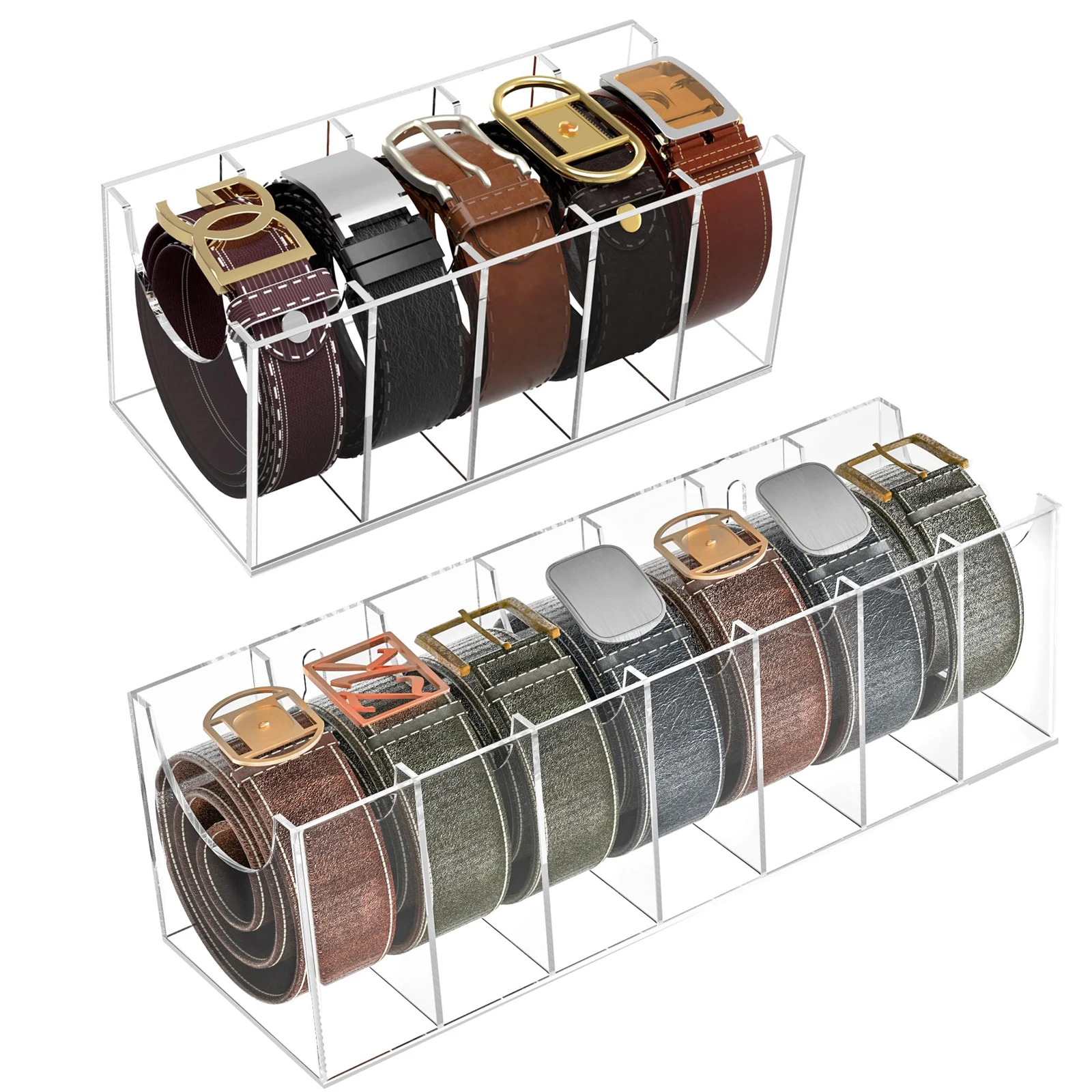 

Belt Organizer,Acrylic 5/8 Compartments Belt Container Storage Holder,Assemble Clear Belt Display Case for Closet Tie & Bow Tie