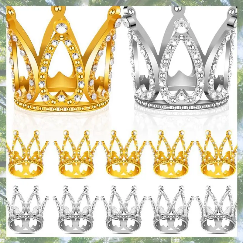

2025 трендовый 12 шт. мини-топпер с короной для торта, золотые и серебряные стразы, украшения для торта с короной для детского душа, дня рождения