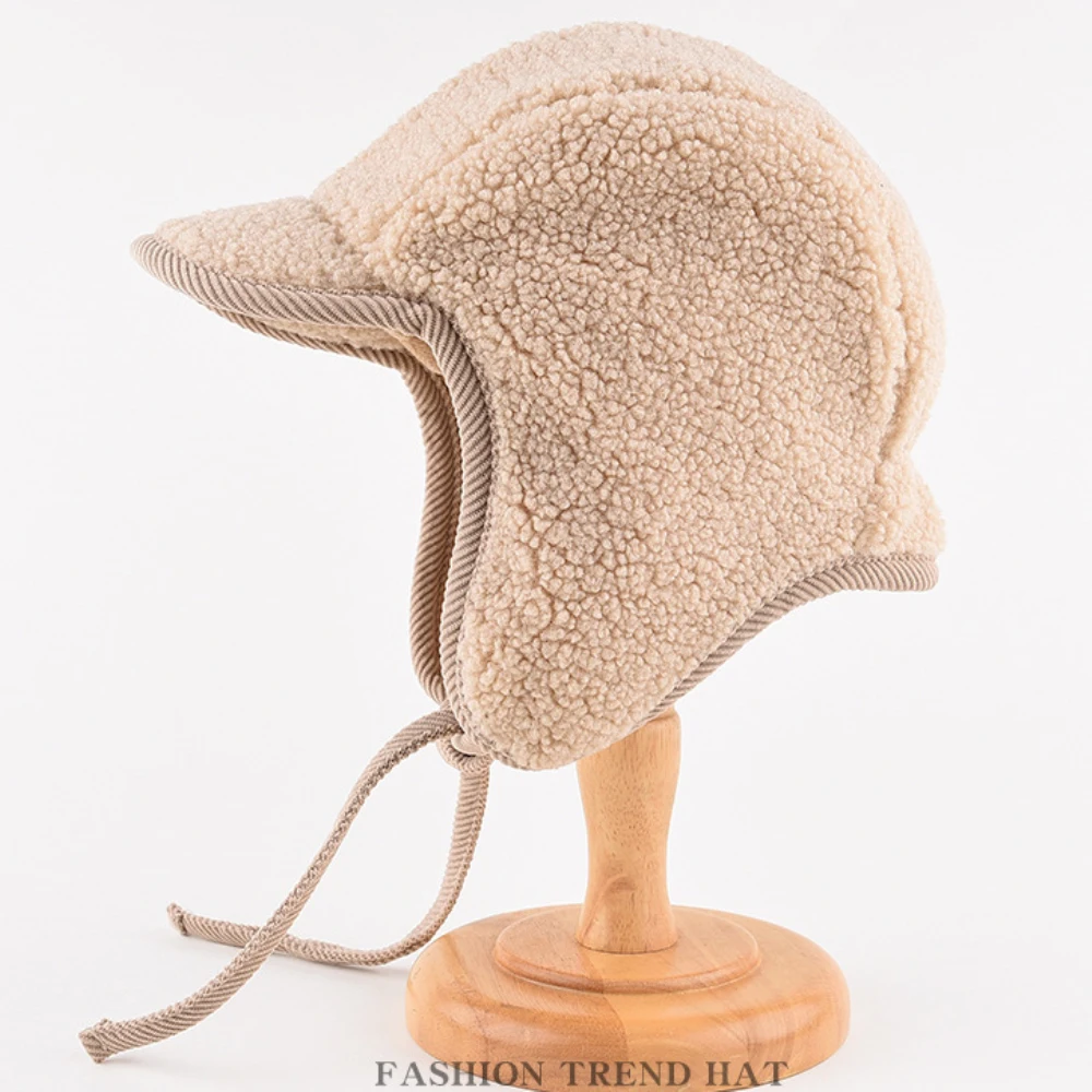 HT4992 Russische Hut Hohe Qualität Lamm Fleece Winter Hut Männer Frauen Dicke Warme Ski Earflap Kappe Männlich Weiblich Schwarz Beige Bomber Hüte – Detail 3