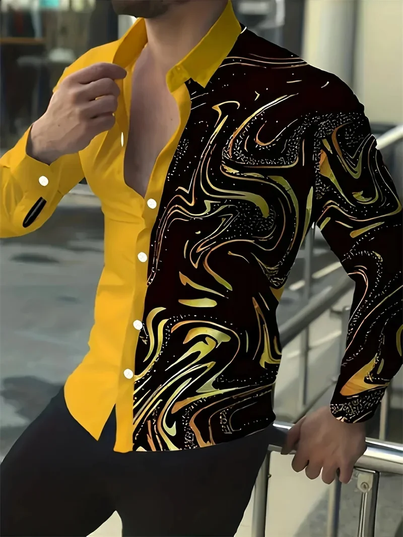 

New Men's Dragon Pattern 3D Printing Casual Street Printed Shirt Fashion Casual Spring and Autumn Long Sleeve Collar Shirt Top