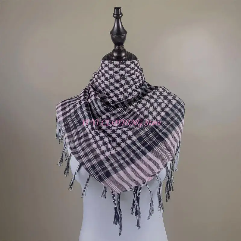 

N5kf Shemagh Desert Scharf Colorblock Houndstooth Arab Keffiyeh Tassels Headwrap