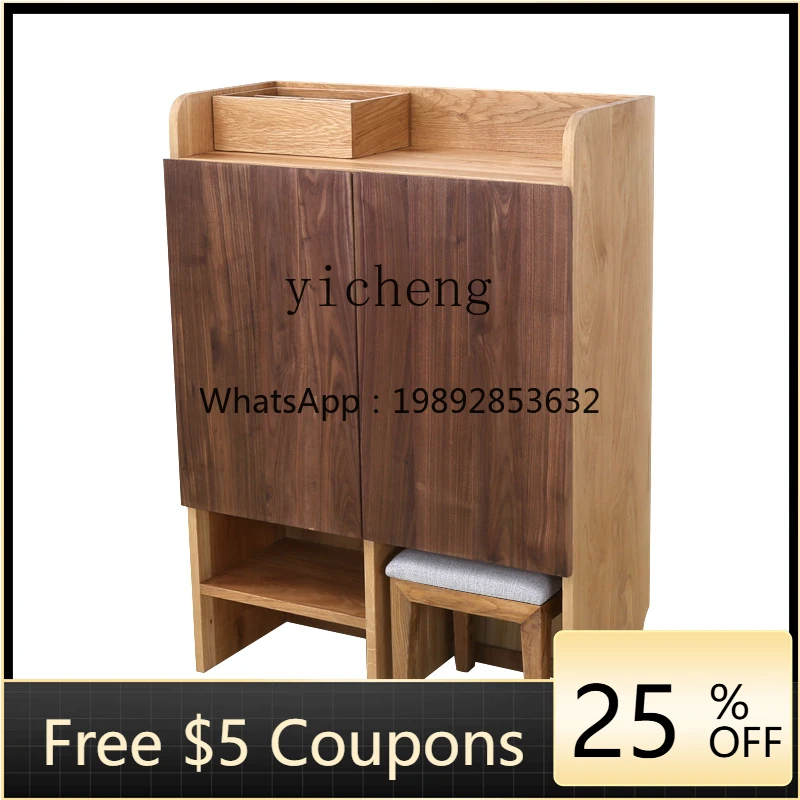 

ZZk Shoe Cabinet with Stool Solid Wood Household Simple Living Room Cabinet Storage Cabinet Living Room Furniture