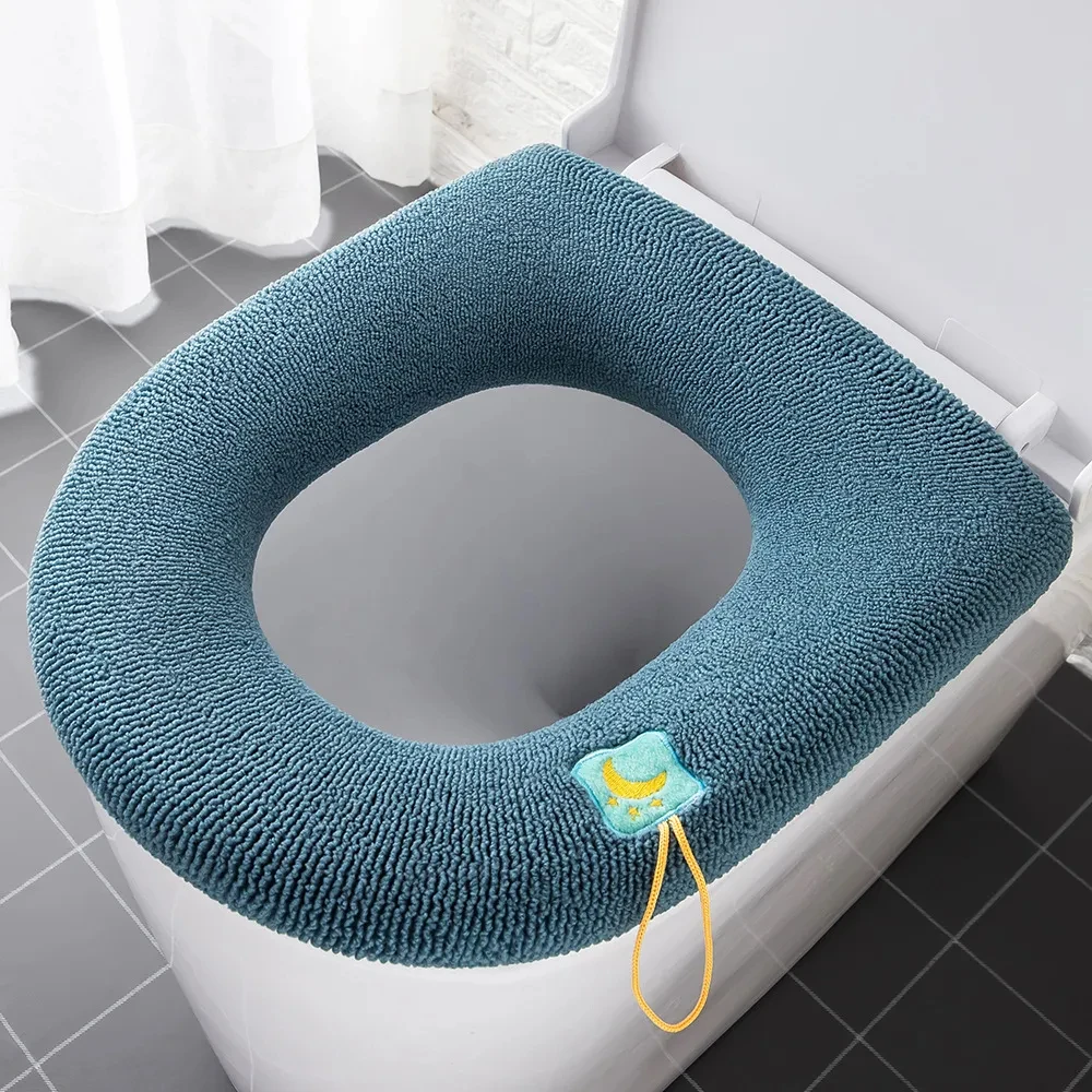 Winter Warm Toilet Seat Cover Mat Bathroom Toilet Pad Cushion with Handle Thicker Soft Washable Closestool Warmer Accessories