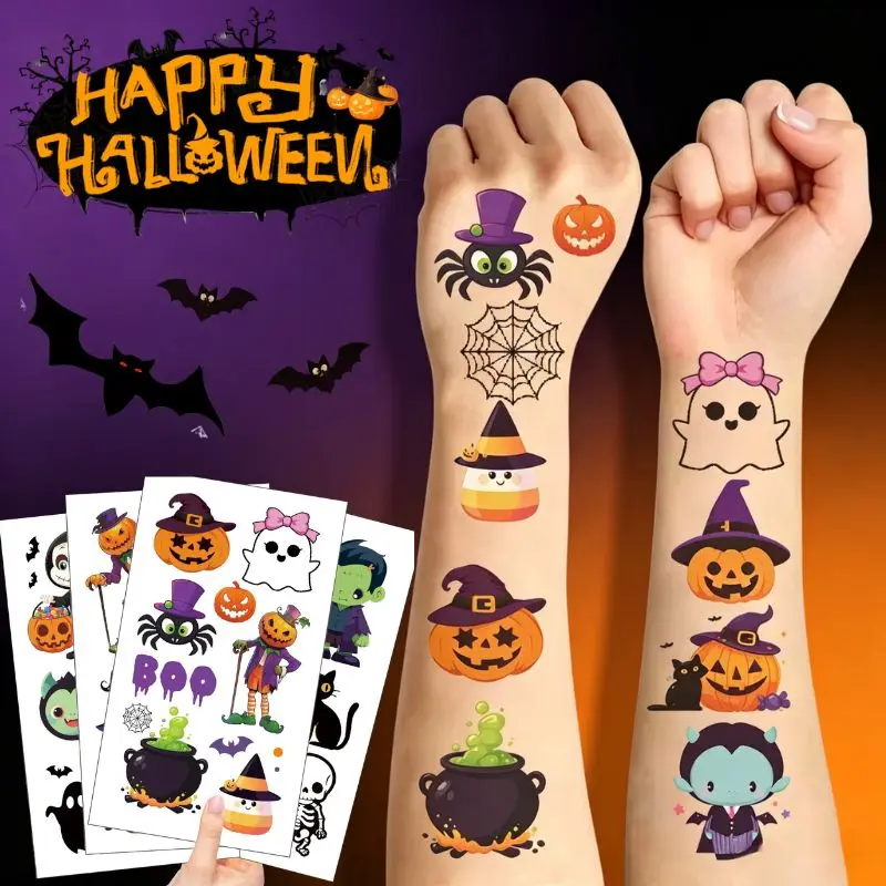 10 Sheets Halloween Pumpkins Tattoo Sticker Temporary Fake Tattoo Arm Hands Body Waterdichte Tatouages Pour Gift Kids Toys