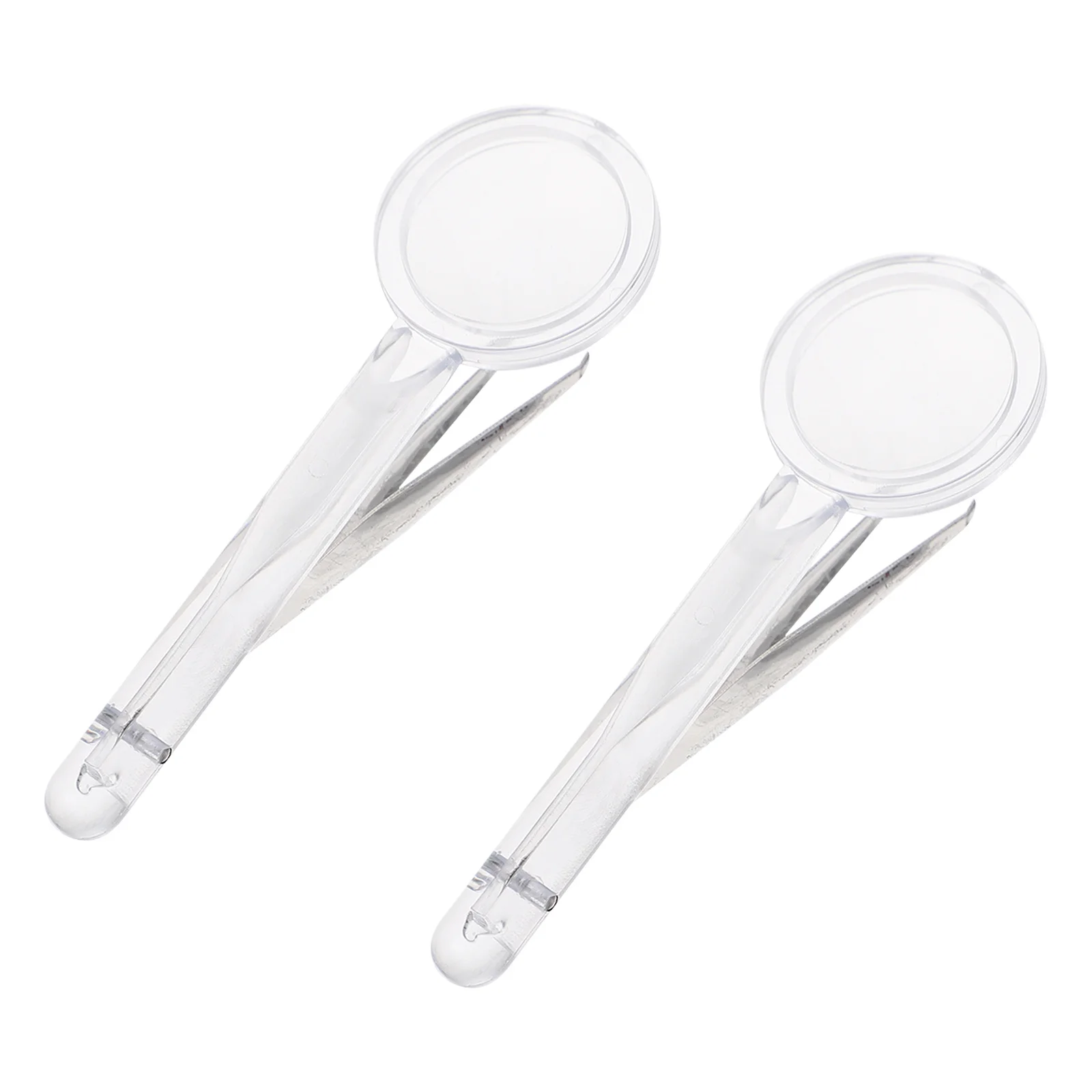

2Pcs Portable Magnifying Glass with Integrated Tweezers 5X Optical Lens for Home Repair Outdoor Exploration Glass