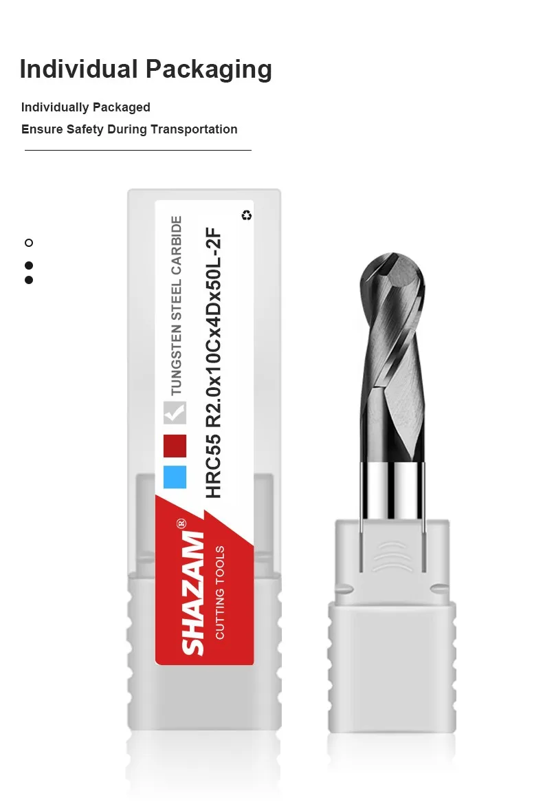 Shazam hrc55 2-Flöten-Kugelfräser Wolfram stahl karbid schwarz Nano-Beschichtung fräser cnc mechanische Bearbeitung Schaft fräser – Detail 6