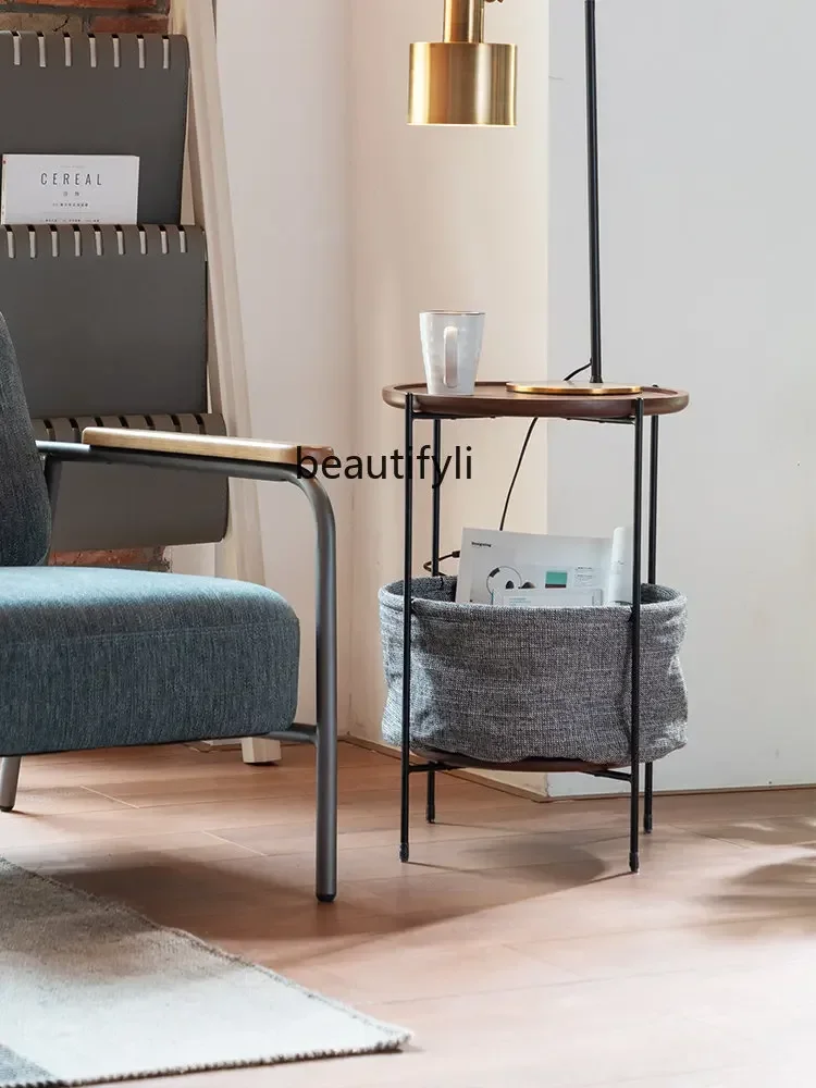 cc182R11 Nordic Minimalist Living Room Corner Table Side Table Metal Walnut Color Study Small Coffee Table Cloth Storage Bag fu
