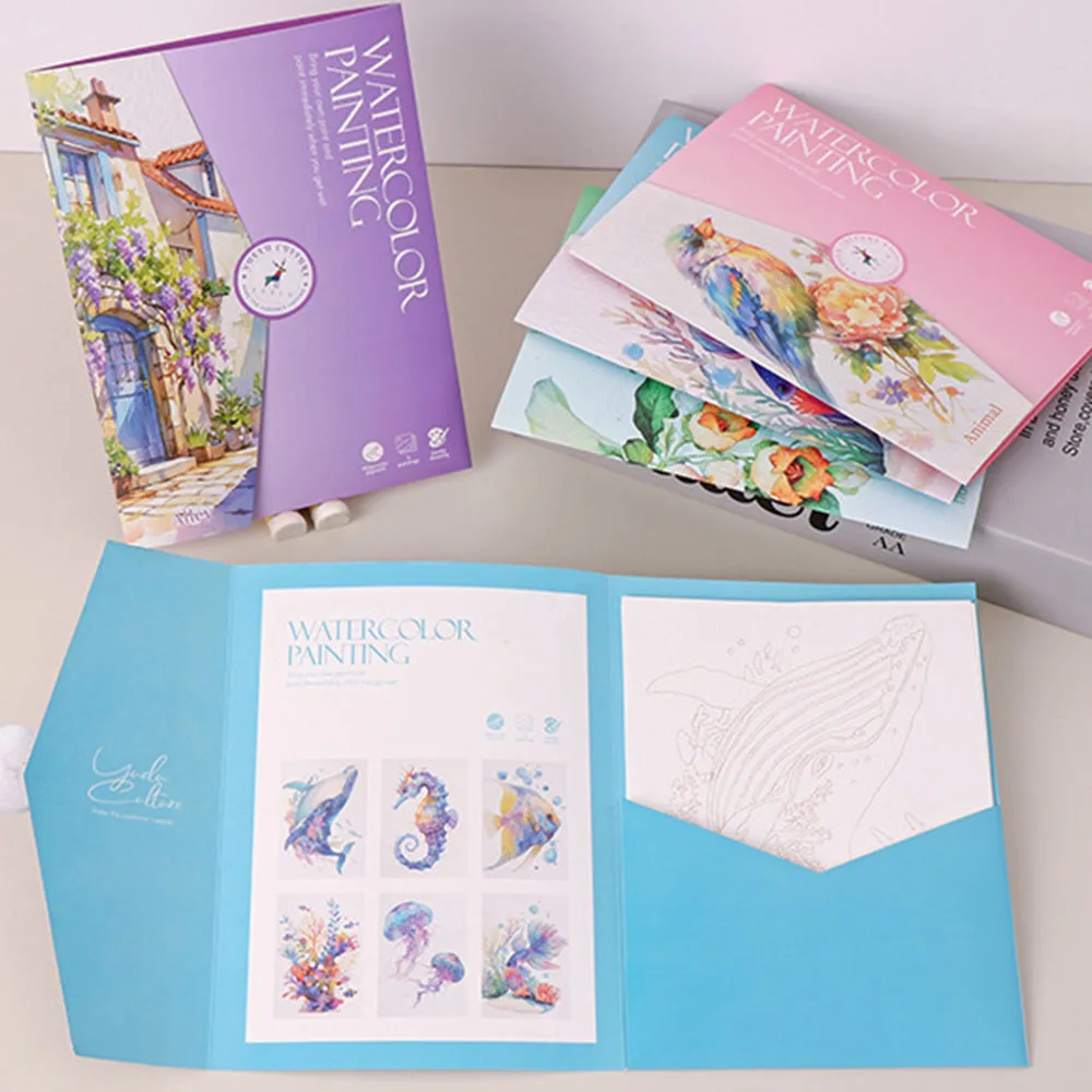 Kit da 6 fogli per pittura ad acquerello con pennelli, colori e libro da colorare, disegno, scuola d'arte, cancelleria, regalo per ragazzi e ragazze, giocattolo da viaggio