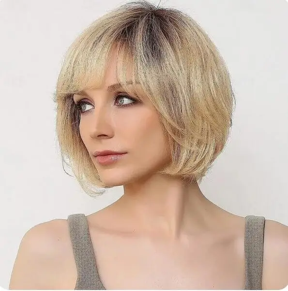 Synthetic Hair Short Layered Straight Blonde Wig for White Women