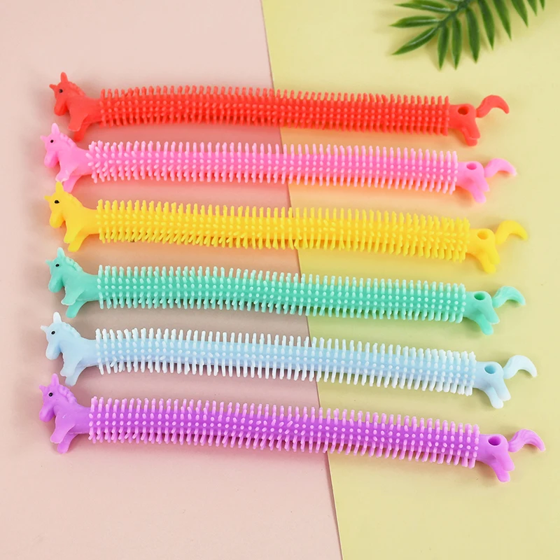 6-24pcs Funny Unicorn Pull Worm Stretch String TPR Rope Kids Birthday Party Favors Gift Children Stress Relief Fidget Toys