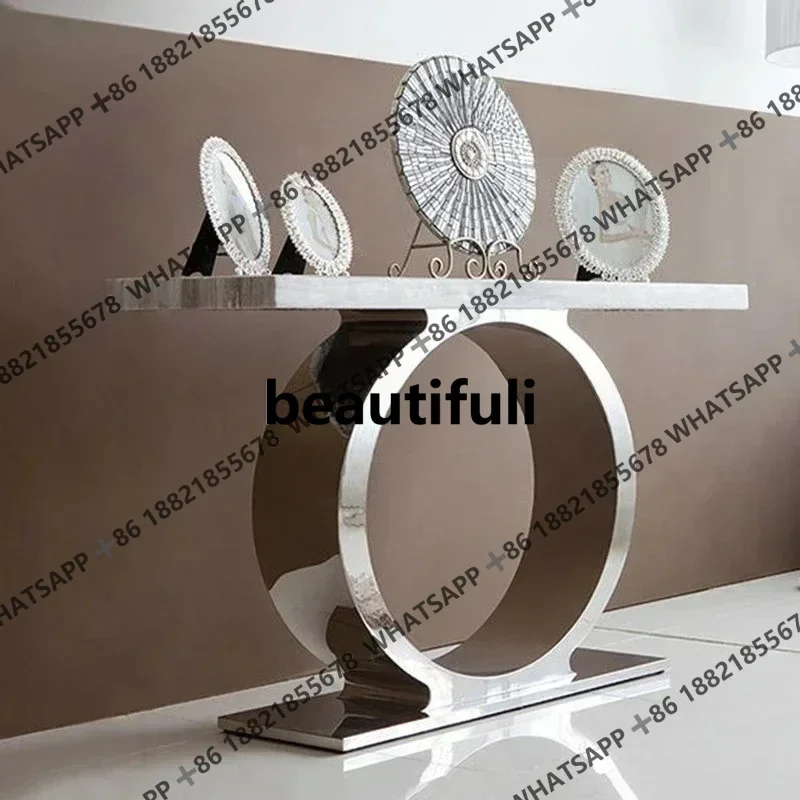 

D182Light luxury stainless steel marble entrance table against the wall, modern simple and fashionable sofa back