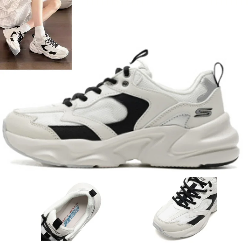 Skechers Women's Casual Shoes Thick Soled Panda Shoes Lightweight Comfort Walking Shoes 117365-BLK