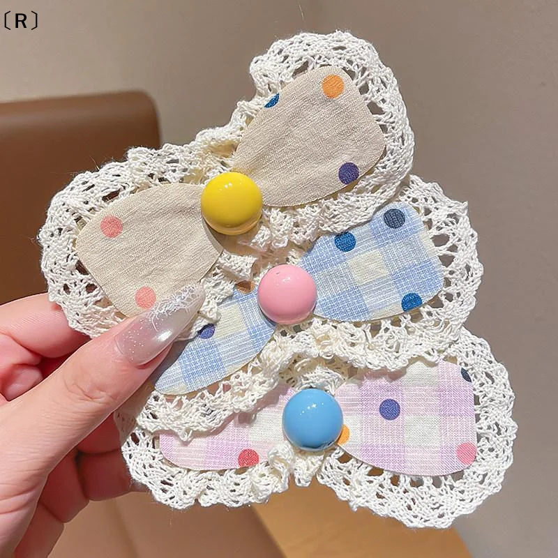 〔R〕1Pcs Girls Lolita Floral Bow Baby Bangs Sticker Kid Hair Accessories Korean Lace  Hair Clippings Sorting Broken Hair Clips