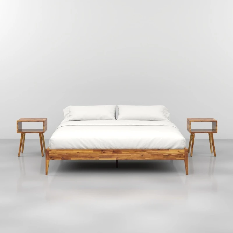 King Bed Frame Wood 15 Inch - Solid Wood Platform Bed Frame - Japanese Joinery Bed - Modern & Minimalist Style