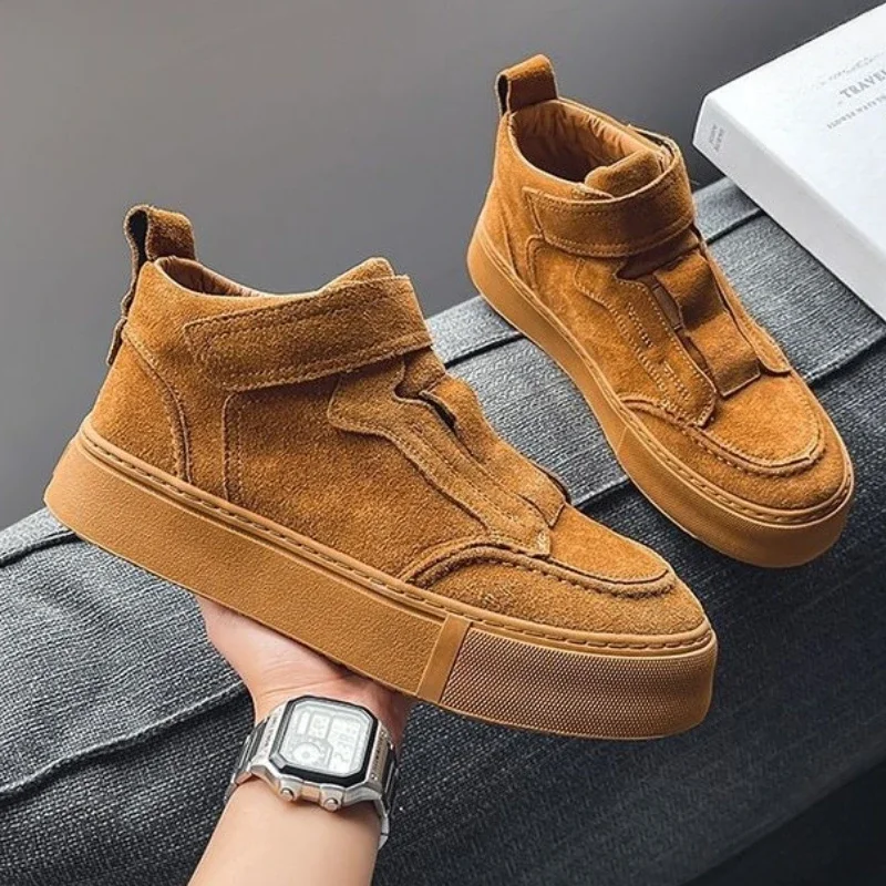 baskets-de-sport-velcro-pour-hommes-montantes-tendance-polyvalentes-decontractees-vintage-style-coreen-couleur-unie-chaussures-mi-hautes-minimalistes-printemps