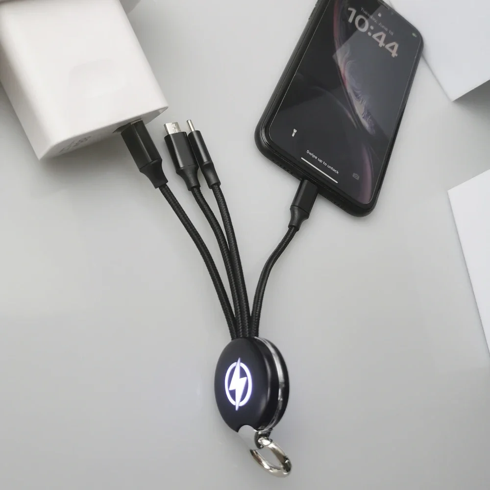3 in 1 USB Cable Keychain LED keychain charger portable for C Multi Charger Cable for iPhone 14 12  Xiaomi Huawei Fast Charging