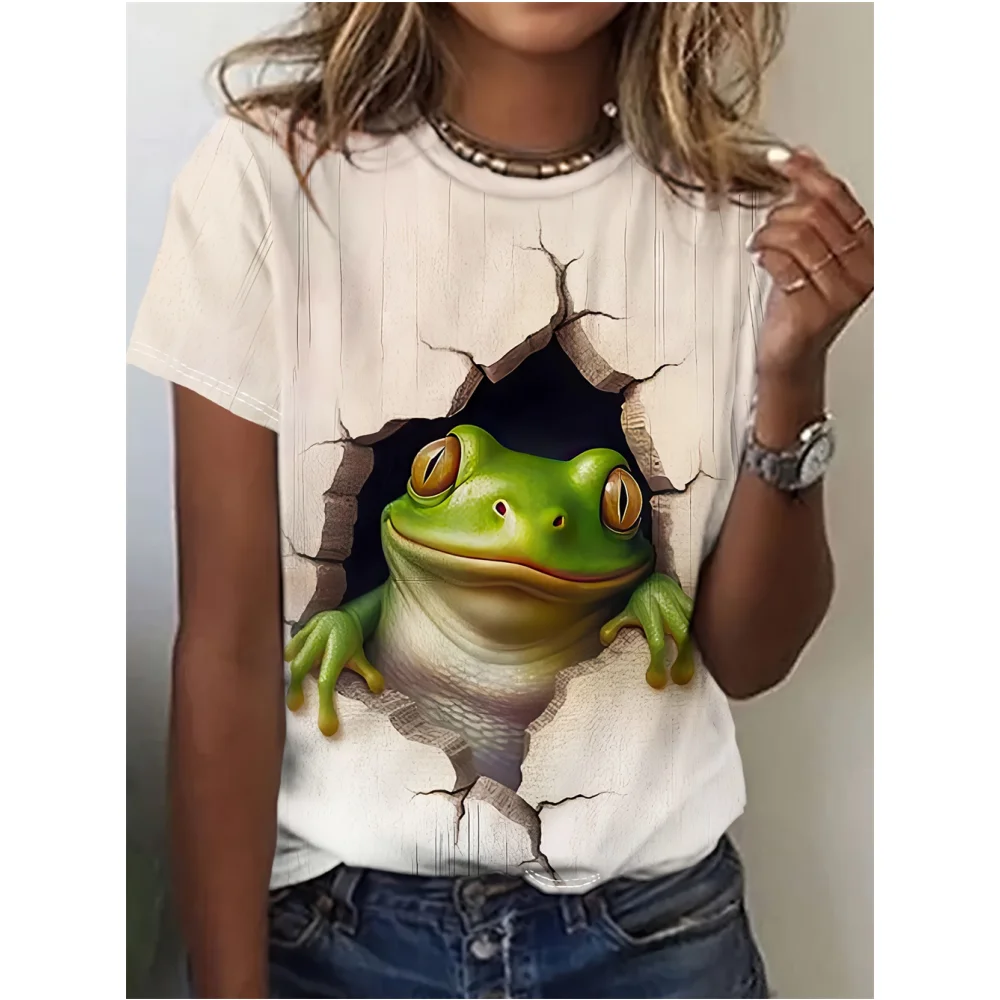 Funny Frog Women's T-Shirts 3d Print T-Shirt Characters Cute Animal Harajuku Casual Short Sleeved Top Oversized Female Clothing